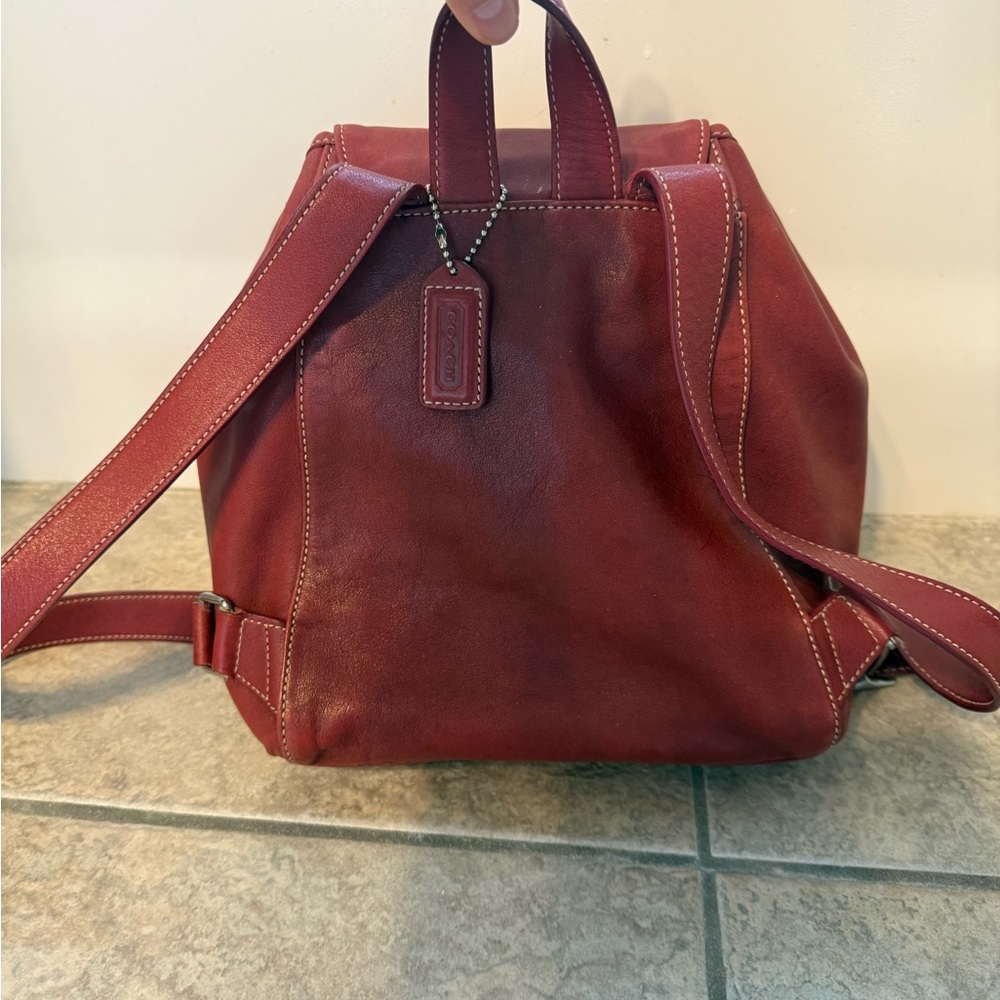 COACH LEGACY DRAWSTRING RED LEATHER BACKPACK 9569 - Picture 2 of 9